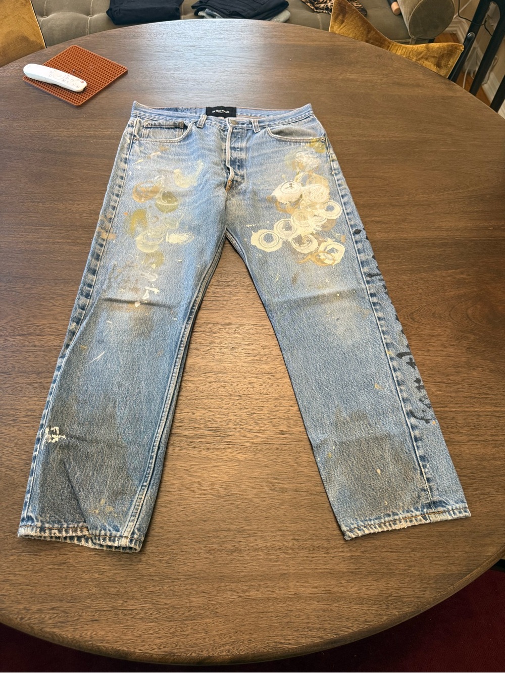 For those who sin paint splatter jeans